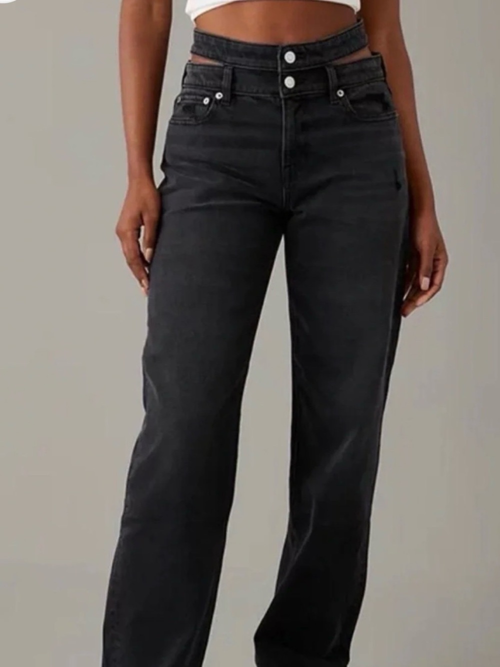American Eagle Outfitters Double-Button Black Straight-Leg Jeans